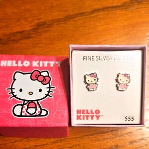 Hello Kitty Pink and White Silver Earrings
